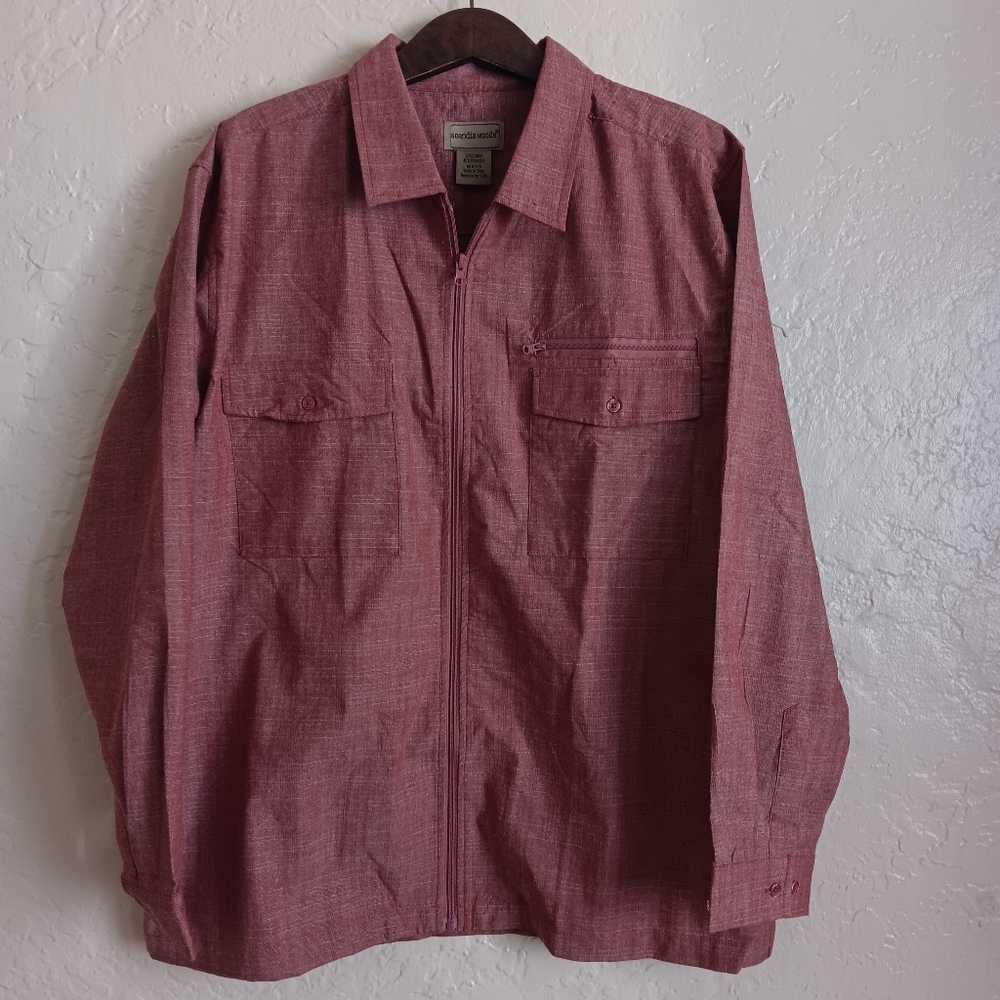Scandia Woods men's shacket sz XL red zip-up collared chest pockets dress shirt